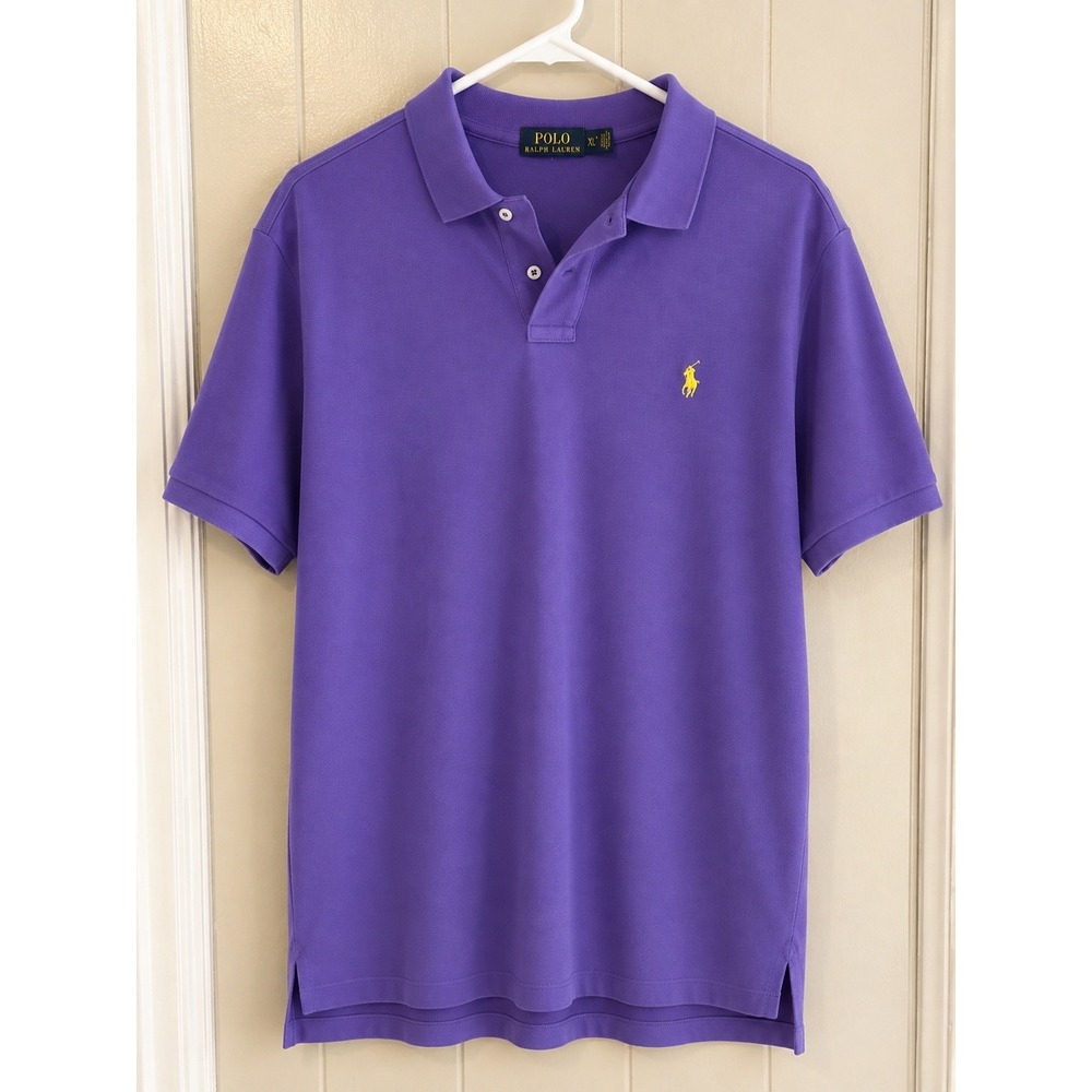 Polo Ralph Lauren Mens XL Purple Short Sleeve Cotton Polo Shirt Yellow Pony Logo